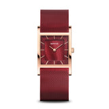 Bering Classic Red Rose Gold 26mm Square Case Watch SALE