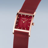 Bering Classic Red Rose Gold 26mm Square Case Watch SALE