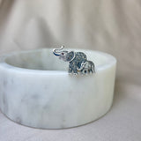 Vintage Design Sterling Silver Marcasite Mother and Baby Elephant Brooch