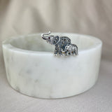 Vintage Design Sterling Silver Marcasite Mother and Baby Elephant Brooch