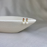9ct Yellow Gold Pretty Pearl Garnet Stud Earrings