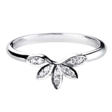 White Gold Diamond Floral Inspired U Shaped Wedding Ring