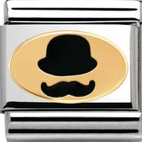 Nomination Classic Gold Enamel Bowler Hat Moustache Charm SALE