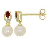 9ct Yellow Gold Pretty Pearl Garnet Stud Earrings