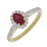 18ct Yellow Gold Ruby Diamond Oval Halo Cluster Ring
