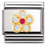 Nomination Classic Gold CZ Light Blue Red Flower Charm SALE