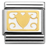 Nomination Classic Gold Enamel White Filigree Heart Charm SALE