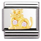 Nomination Classic Gold CZ Pink Cat Charm SALE