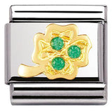 Nomination Classic Gold CZ Green Four Leaf Clover Charm SALE