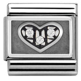Nomination Classic Silver CZ White Oxidised Heart Charm SALE