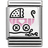 Nomination Big Size Silver Enamel Baby Pink Pram Charm SALE