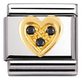 Nomination Classic Gold CZ Black Heart Charm SALE