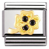 Nomination Classic Gold CZ Black Four Leaf Clover Charm SALE