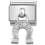 Nomination Classic Silver CZ Horseshoe Drop Charm SALE