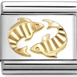 Nomination Classic Gold Zodiac Etched Pisces Charm