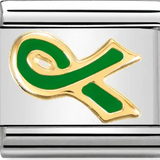 Nomination Classic Gold Enamel Green Ribbon Charm