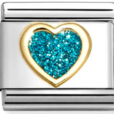 Nomination Classic Gold Glitter Enamel Teal Heart Charm