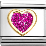 Nomination Classic Gold Glitter Enamel Pink Heart Charm