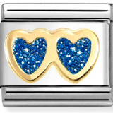 Nomination Classic Gold Glitter Enamel Blue Double Heart Charm