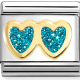 Nomination Classic Gold Glitter Enamel Teal Double Heart Charm