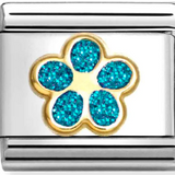 Nomination Classic Gold Glitter Enamel Teal Flower Charm