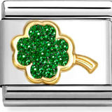 Nomination Classic Gold Glitter Enamel Green Clover Charm