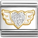 Nomination Classic Gold Glitter Enamel Heart with Wings Charm