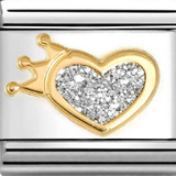 Nomination Classic Gold Glitter Enamel Heart with Crown Charm
