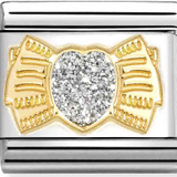 Nomination Classic Gold Glitter Enamel Bow with Heart Charm