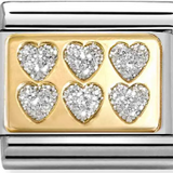 Nomination Classic Gold Glitter Enamel Silver Multi Heart Charm