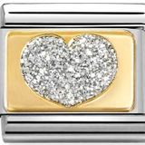 Nomination Classic Gold Glitter Enamel Silver Heart Charm