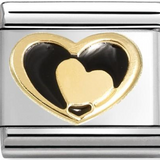Nomination Classic Gold Enamel Black Heart In Heart Charm