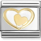 Nomination Classic Gold Enamel White Heart In Heart Charm