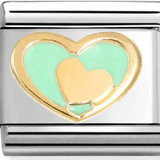 Nomination Classic Gold Enamel Pastel Green Heart In Heart Charm