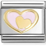 Nomination Classic Gold Enamel Pink Heart In Heart Charm