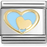 Nomination Classic Gold Enamel Baby Blue Heart In Heart Charm