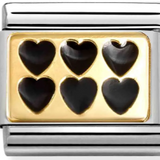 Nomination Classic Gold Enamel Black Hearts Charm