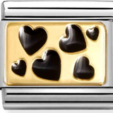 Nomination Classic Gold Enamel Black Hearts Charm