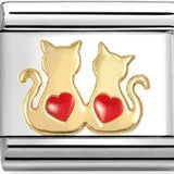 Nomination Classic Gold Enamel Two Cats with Hearts Charm