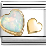 Nomination Classic Gold Double Heart Shape White Opal Charm