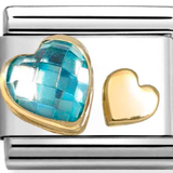 Nomination Classic Gold Double Heart Shape Baby Blue CZ Charm