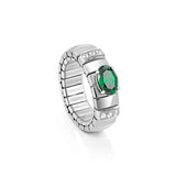 Nomination Extension Ring with Oval Green Cubic Zirconia, Stainless Steel