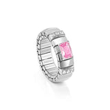Nomination Extension Ring with Baguette Pink Cubic Zirconia, Stainless Steel