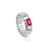 Nomination Extension Ring with Baguette Red Cubic Zirconia, Stainless Steel