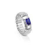 Nomination Extension Ring with Baguette Blue Cubic Zirconia, Stainless Steel