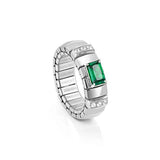 Nomination Extension Ring with Baguette Green Cubic Zirconia, Stainless Steel