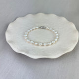 Sterling Silver River Pearl Button Bead Alternating Row Bracelet 6-6.5mm