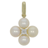 9ct Yellow Gold Pearl Diamond Quad Pendant 5mm