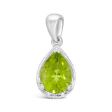 9ct White Gold Peridot Diamond Pear Shape Pendant