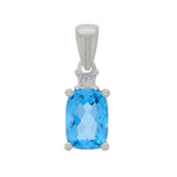 9ct White Gold Blue Topaz Diamond Cushion Pendant